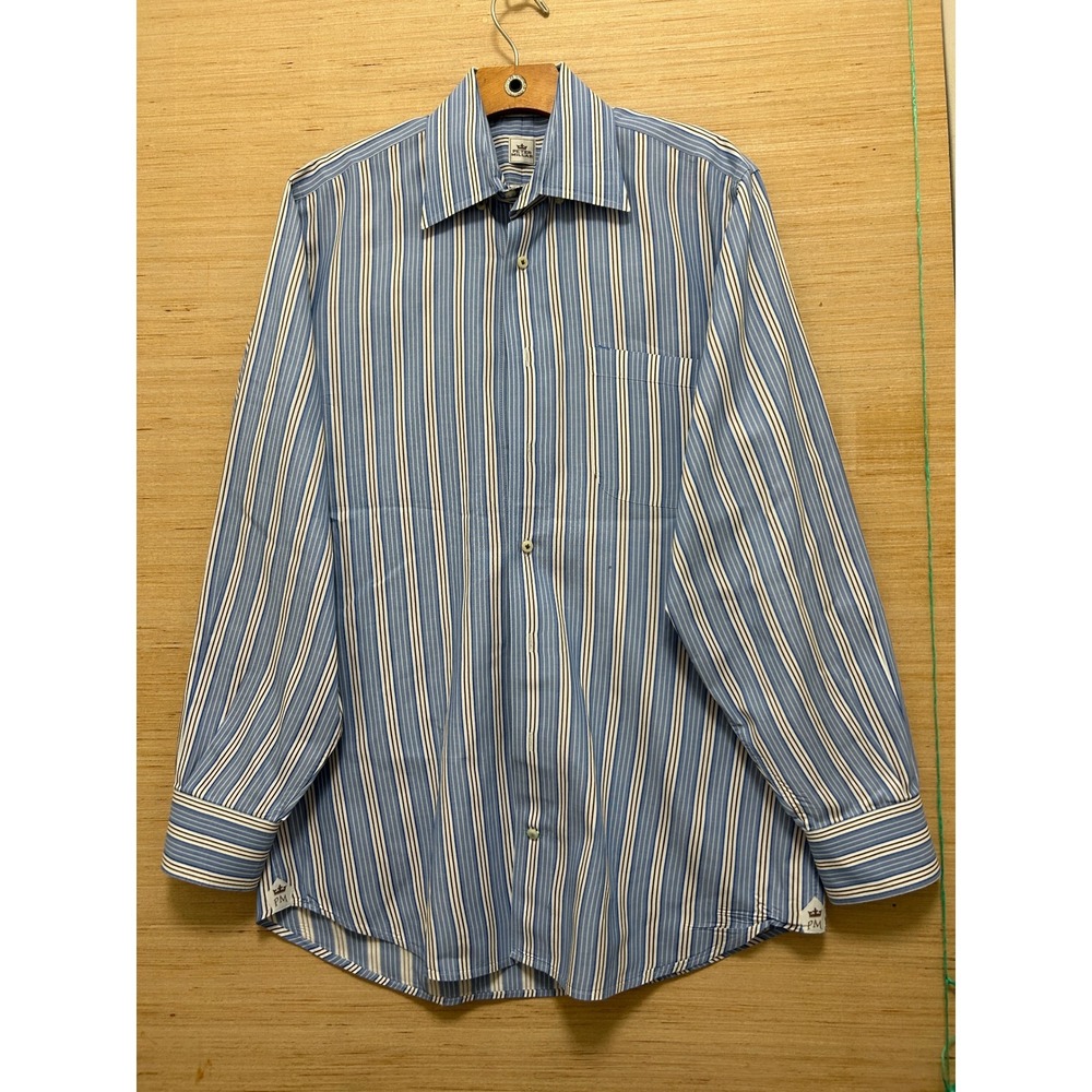 Peter Millar Mens Medium Blue Brown Striped Long Sleeve Button Down Cotton Shirt